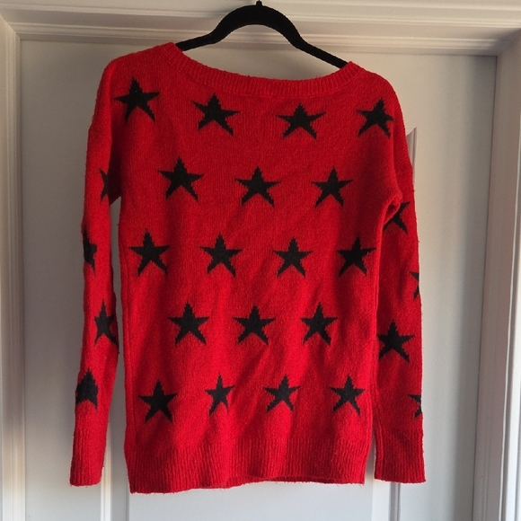 Express Bright Red Sweater with Black Star Pattern - Picture 4 of 4